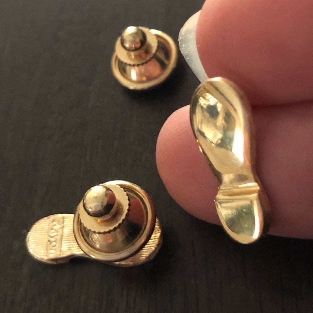 Vintage 70s Avon Set Gold Shoe Print Tie Tacks